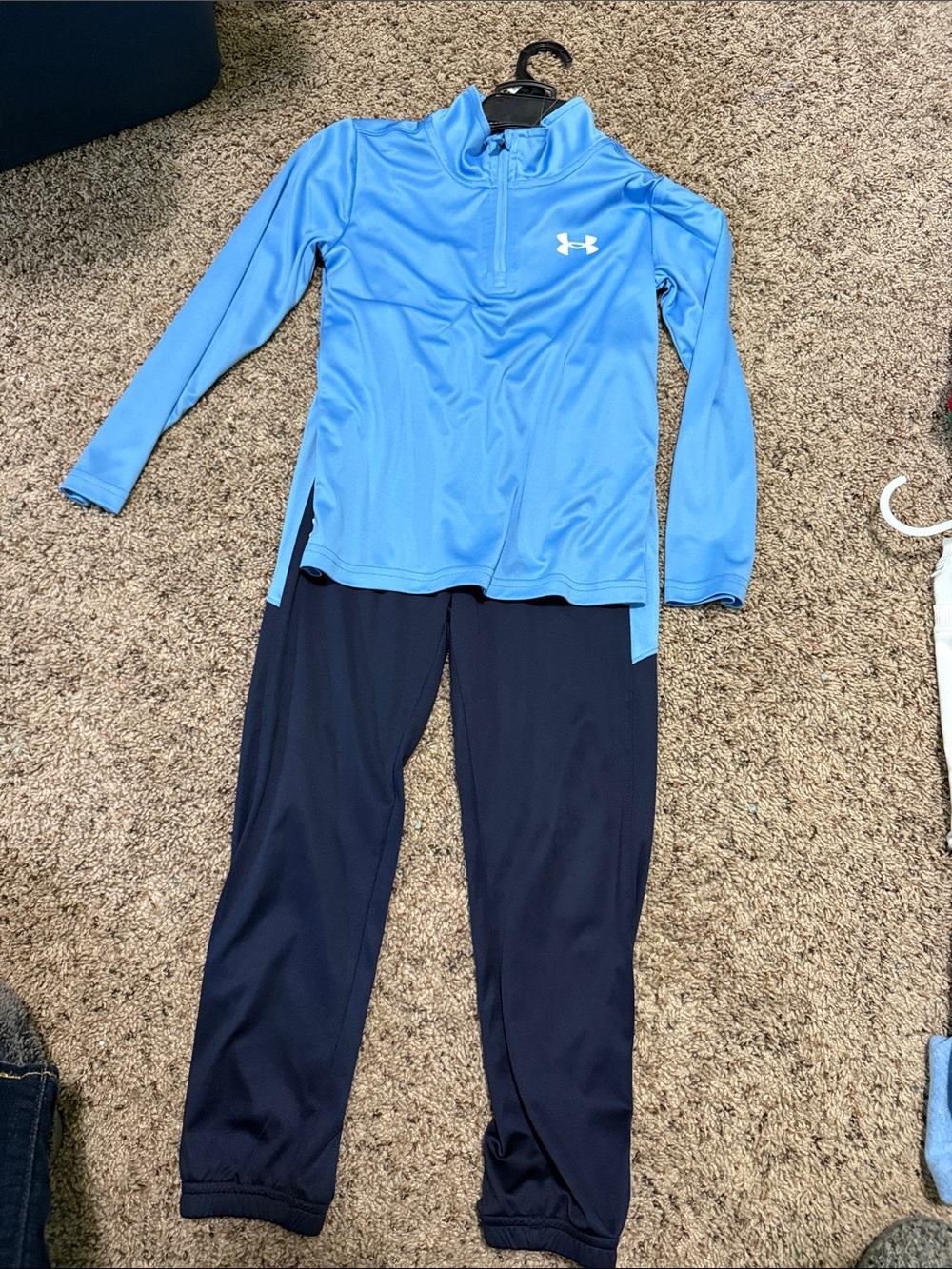 Boys size 6 Under Armour Blue Quarter-Zip Top with Black Track Joggers